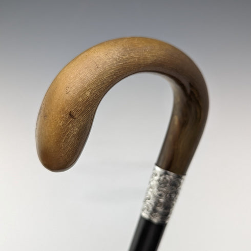 1925年 英国ヴィンテージ 紳士用ステッキ ホーンハンドル 純銀装飾 79cm C&S